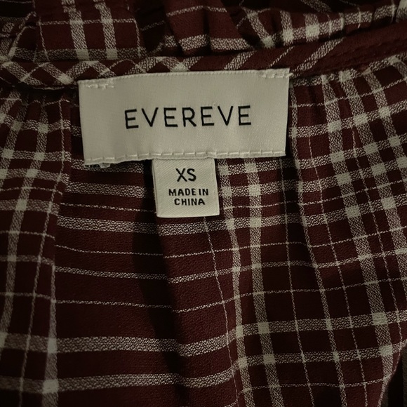 EVEREVE NWOT Maroon plaid ruffle top. Long sleeve. Button front. New. Size XS - Picture 9 of 9